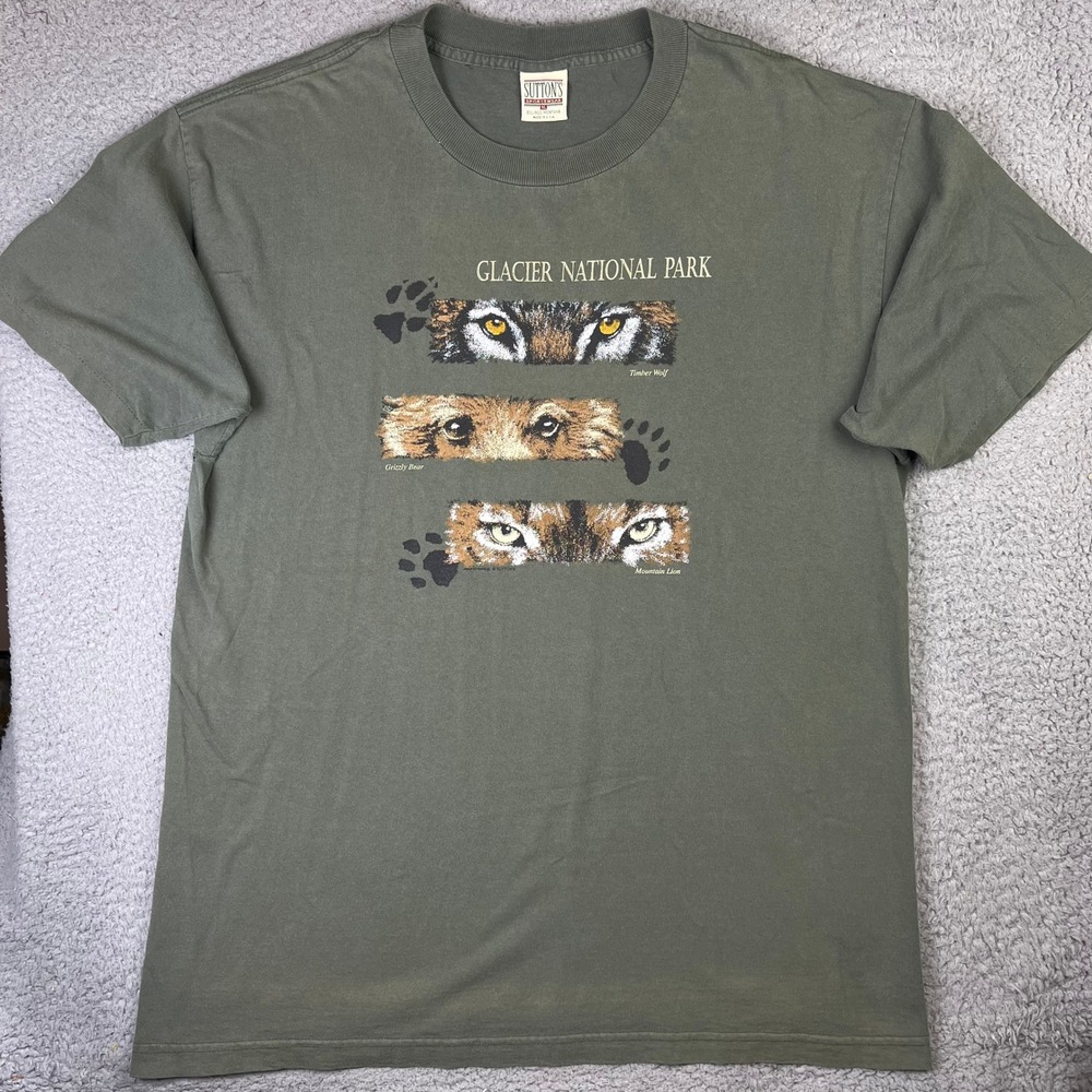 Glacier National Park Wolf Bear Lion Sutton's Sportswear T-Shirt Mens XL Vintage